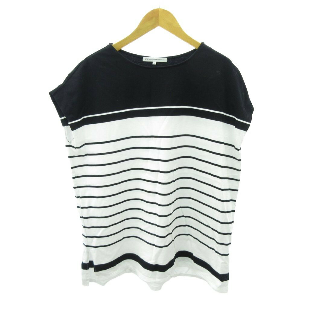 【中古】23区 オンワード樫山 カットソー ボーダー ノースリーブ 38 白 黒 ホワイト ブラック 0917 ■YHS4 レディース 【ベクトル 古着】 250917(4)