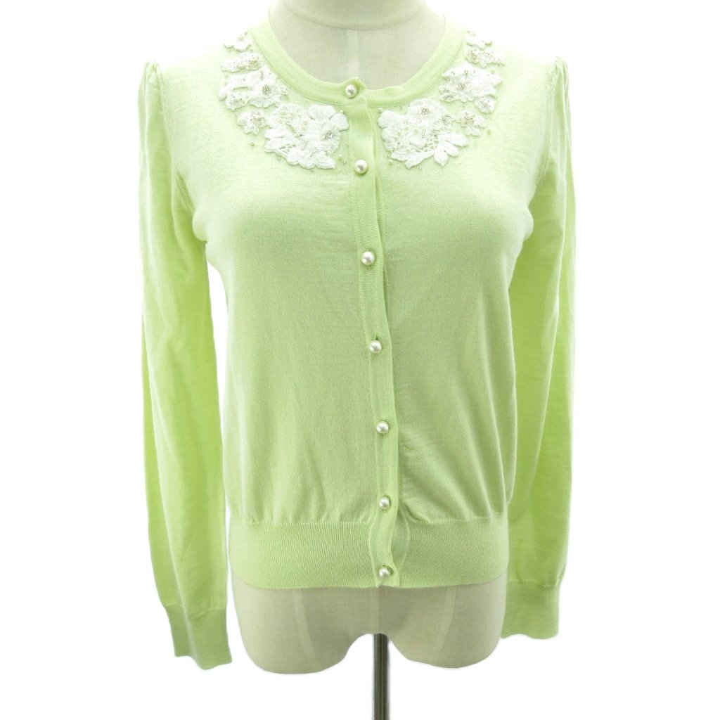 【中古】アベニールエトワール Aveniretoile 美品 カーディガン セーター パールボタン レース 緑 ライトグリーン 38 約M ■YHS5 レディース 【ベクトル 古着】 250919(4)