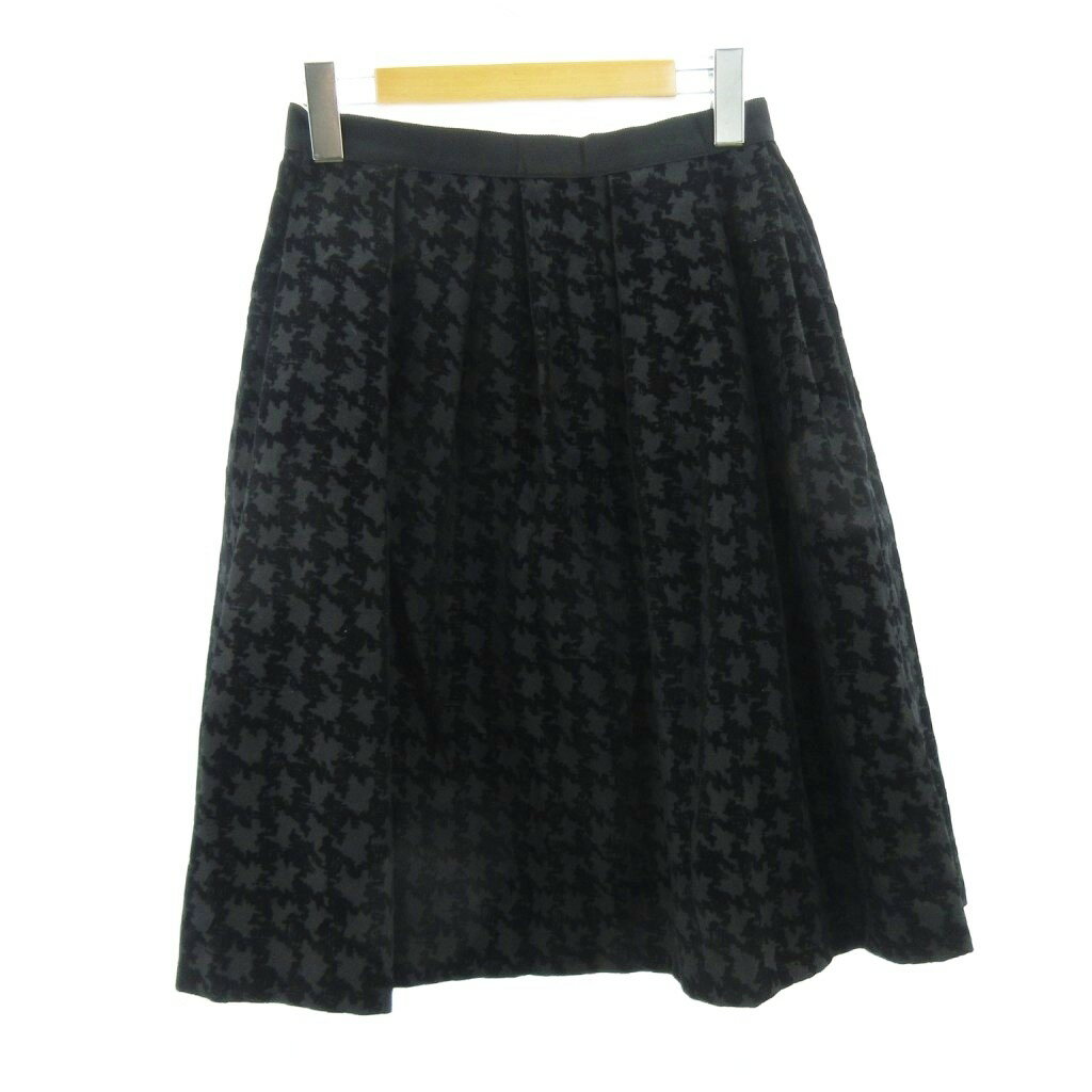 【中古】エムプルミエ ブラック M-Premier BLACK 美品 ベルベッド スカート ハウンドトゥース柄 黒 ブ..