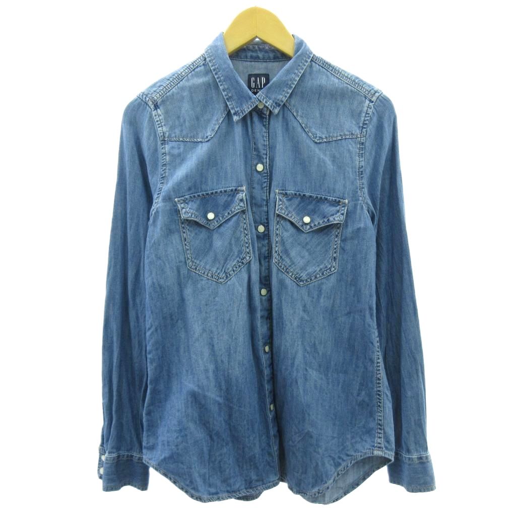【中古】ギャップ GAP 美品 デニム シャツ ウエスタン シャンブレー 青 ブルー S 239372-00 レディース..