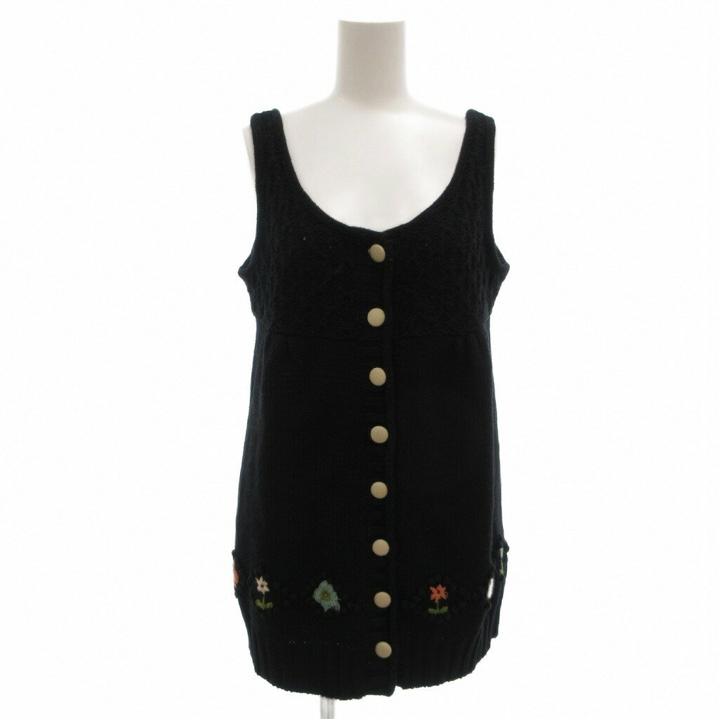 【中古】ホコモモラ JOCOMOMOLA ニットチュニック 40 ローゲージ ノースリーブ 刺繍 黒 ブラック /AE ■YHS12 レディース 【ベクトル 古着】 251208(4.0)