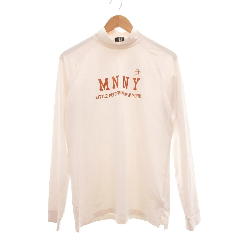 【中古】マンシングウェア MUNSINGWEAR ゴルフウェア ハイネック ロンT ロゴプリント LL 白 ホワイト 茶 ブラウン /SX ■OFP1 メンズ 【ベクトル 古着】 260819