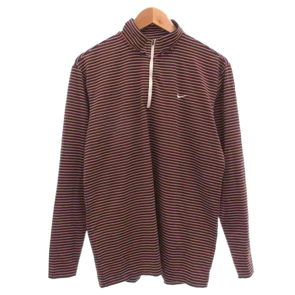 【中古】ナイキゴルフ NIKE GOLF ゴルフウェア カットソー ハイネック ボーダー柄 長袖 ハーフジップ M 黒 ブラック 赤 レッド /NU ■OFP1 メンズ 【ベクトル 古着】 260819