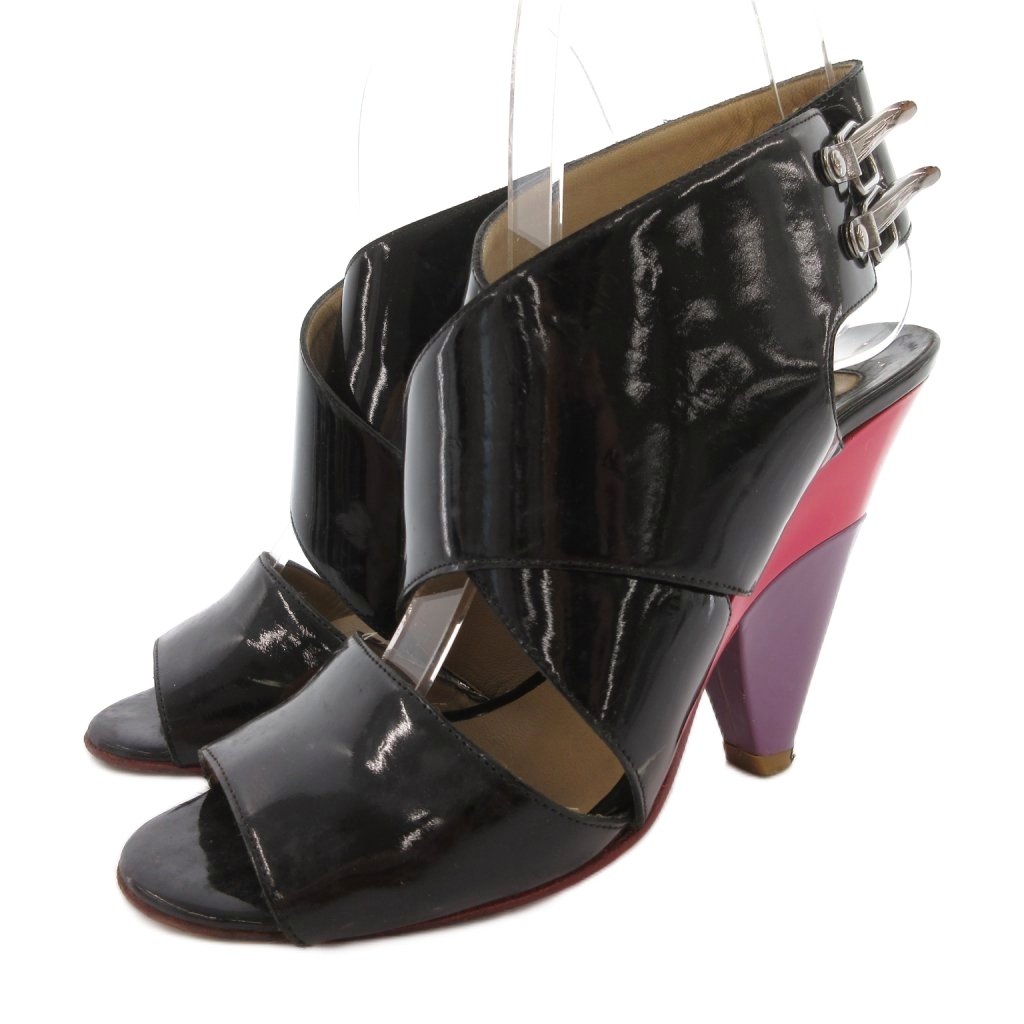 【中古】クロエ CHLOE エナメル パテント サンダル 36 黒 ブラック イタリア製 10cmヒール /JI レディース 【ベクトル 古着】 260810