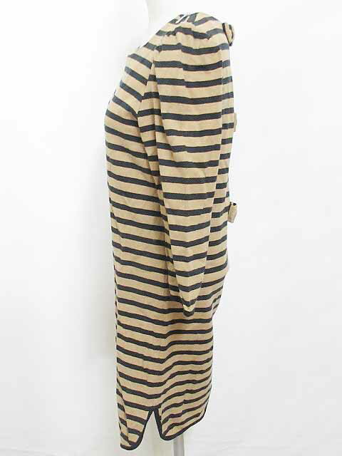 【中古】カオン Kaon ワンピース チュニック 7分袖 クルーネック ボーダー コットン 100 茶 黒 レディース 【ベクトル 古着】 190907 ベクトルプレミアム店