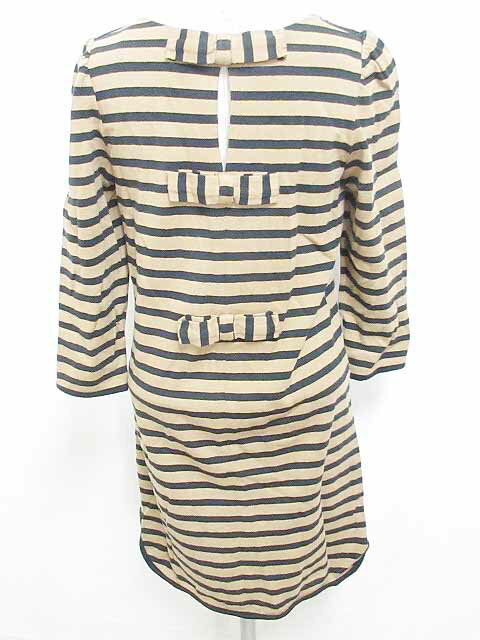 【中古】カオン Kaon ワンピース チュニック 7分袖 クルーネック ボーダー コットン 100 茶 黒 レディース 【ベクトル 古着】 190907 ベクトルプレミアム店