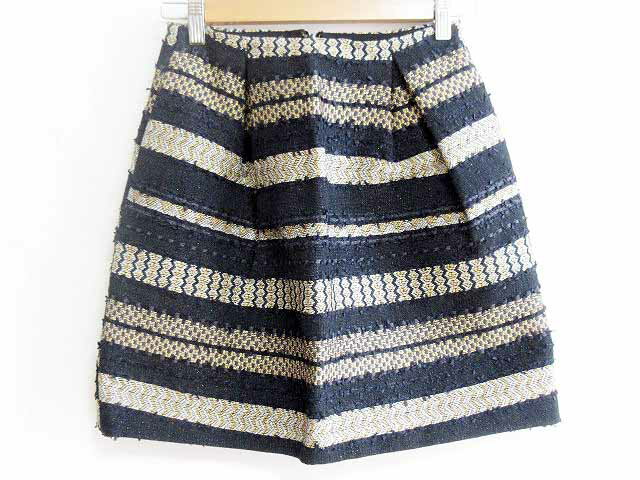 【中古】マカフィー MACPHEE トゥモローランド フレアスカート タックスカート ボーダー ラメ 刺繍 黒 ゴールド 34 レディース 【ベクトル 古着】 191209 ベクトルプレミアム店