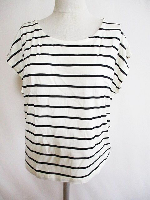 【中古】フリーズマート Free's Mart ボーダー カットソー 薄手 フレンチスリーブ アイボリー 黒 S レディース 【ベクトル 古着】 210709