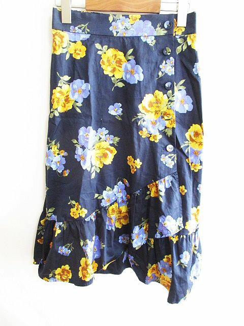 【中古】未使用品 クチュールブローチ COUTURE BROOCH ミディ丈 スカート タグ付き 花柄 ネイビー 38 レディース 【ベクトル 古着】 220115