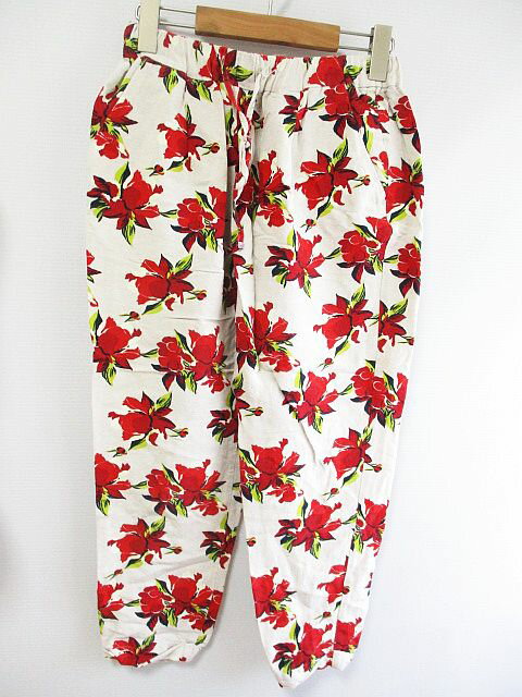【中古】アーバンリサーチ ドアーズ URBAN RESEARCH DOORS パンツ ロング 花柄 リネン アイボリー 赤 36 レディース 【ベクトル 古着】 220122