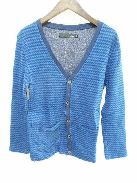 【中古】マージン Magine カーディガン ジグザグ ボーダー 青 44 メンズ 【ベクトル 古着】 220311