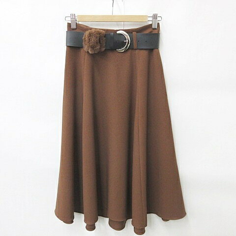 【中古】マイストラーダ Mystrada スカート フレアー ロング ベルト フェイクファー 茶 ブラウン 36 レディース 【ベクトル 古着】 240123