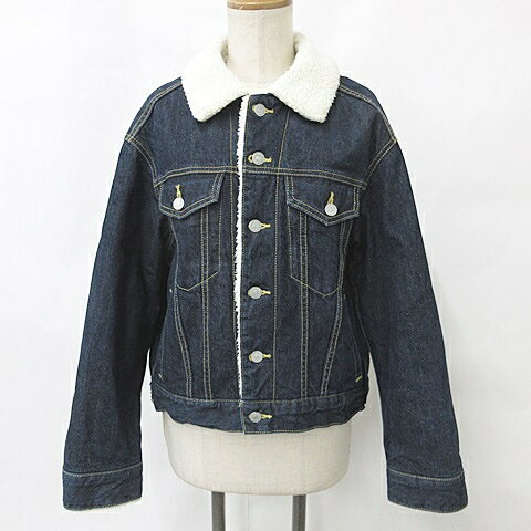 【中古】アズールバイマウジー AZUL by moussy ジャケット Gジャン ボア デニム 紺 ネイビー アイボリー M レディース 【ベクトル 古着】 240216