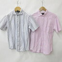 【中古】メイルアンドコー MALE and Co. シャツ ワイシャツ 2枚セット 半袖 ホリゾンタルカラー ボタンダウン ストライプ 白 紫 ピンク ホワイト パープル M メンズ 【ベクトル 古着】 240618(4)