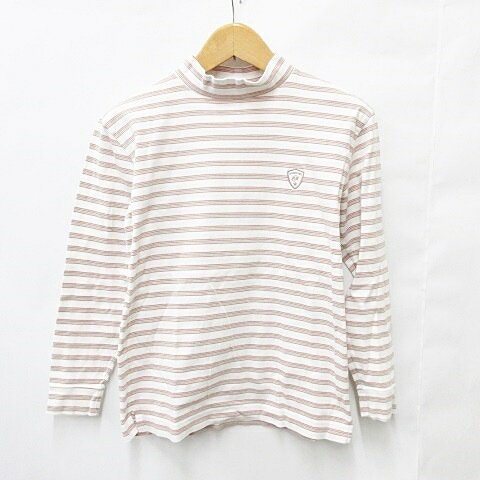 【中古】ゾーイ ZOY ゴルフ シャツ 長袖 ハイネック ボーダー コットン 綿 オフホワイト ピンク グレー メンズ 【ベクトル 古着】 240408