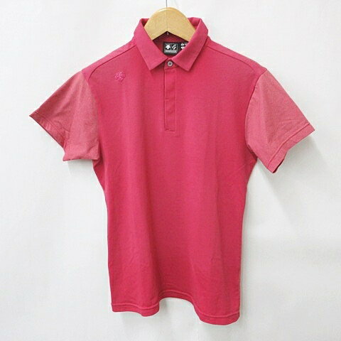【中古】デサント DESCENTE GOLF ゴルフ ポロシャツ 半袖 比翼仕立て ロゴ ピンク L メンズ 【ベクトル 古着】 240429