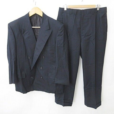 【中古】Oxxford Clothes スーツ セットアップ ジャケット パンツ ダブル テーラード 裏地 センタープレス テーパード タック ロールアップ ストライプ 紺 青 ネイビー ブルー メンズ 【ベクトル 古着】 240626