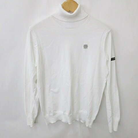 【中古】セントアンドリュース St ANDREWS ゴルフ ニット セーター タートルネック 長袖 無地 刺? 綿 コットン 白 ホワイト M メンズ 【ベクトル 古着】 240816