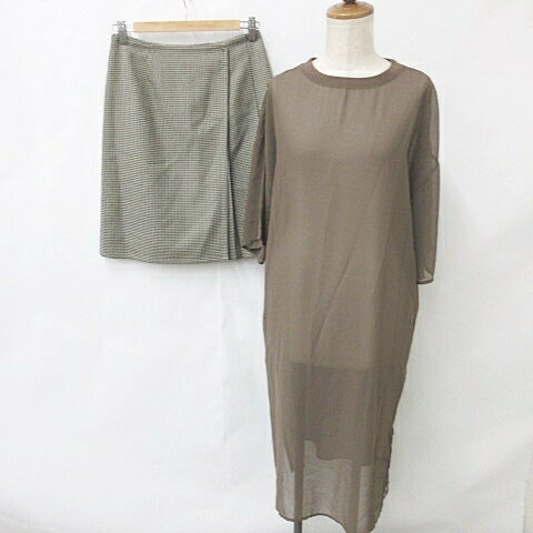 【中古】レプシィム ローリーズファーム LEPSIM LOWRYS FARM RECIPE ワンピース スカート 2枚セット 半袖 丸首 ロング丈 シースルー ...