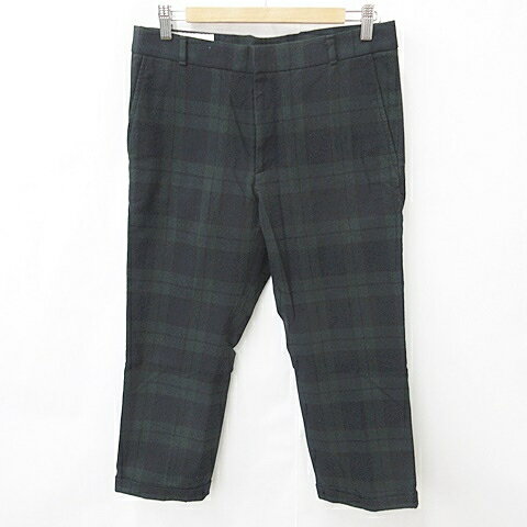 【中古】ユナイテッドアローズ BEAUTY YOUTH ビューティーアンドユース パンツ カットオフ ストレート チェック ロールアップ 緑 黒 グリーン ブラック M メンズ 【ベクトル 古着】 240924