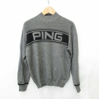 【中古】ピン PING ゴルフ 2022年モデル ニット セーター 長袖 ハイネック ロゴ ウール混 グレー ブラック 黒 L メンズ 【ベクトル 古着】 241003