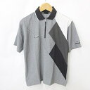 【中古】ダンロップ DUNLOP ゴルフ シャツ ポロシャツ 半袖 ハーフジップ ワッペン ジャガード グレー 黒 白ブラック ホワイト L メンズ 【ベクトル 古着】 240930(4)
