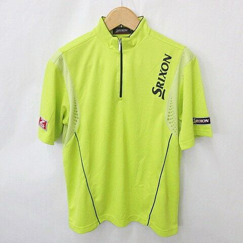 【中古】スリクソン SRIXON Z-STAR ゴルフ シャツ ハイネック ハーフジップ 半袖 ロゴ ワッペン 黄緑 黄 黒 イエロー ブラック L メンズ 【ベクトル 古着】 241007