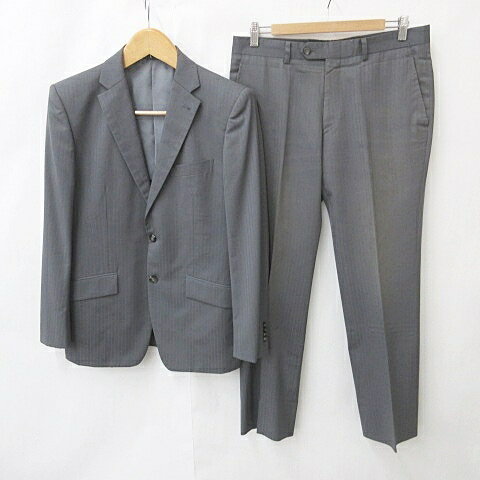 【中古】ヨシユキコニシ YOSHIYUKI KONISHI フィッチェ コレクション FICCE COLLEZIONE セットアップ スーツ テーラージャケット スラックス パンツ ストライプ シングル 半裏 グレー 96AB5 メンズ 【ベクトル 古着】 241027