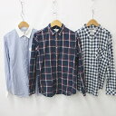 【中古】エーグル AIGLE シャツ 3枚セット 長袖 ボタンダウン クレリック 配色 チェック ストライプ 紺 赤 白 青 ネイビー レッド ホワイト ブルー...