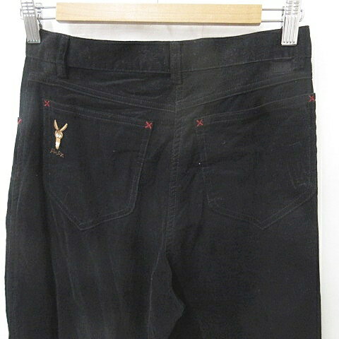 【中古】未使用品 Allez Sports Studio パンツ ワイド ストレート ロング 刺繍 細コーデュロイ 綿 黒 ブラック 66 レディース 【ベクトル 古着】 250127