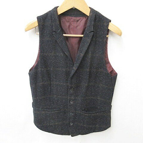 【中古】ザラ ZARA ベスト テーラーカラー シングル 前開き チェック 黒 茶 ブラック ブラウン 38 メンズ 【ベクトル 古着】 250130
