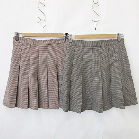 【中古】未使用品 ジーユー GU スカート 2枚セット プリーツスカート ミニ丈 チェック 千鳥柄 茶 青 赤 ブラウン ブルー レッド M レディース 【ベク...