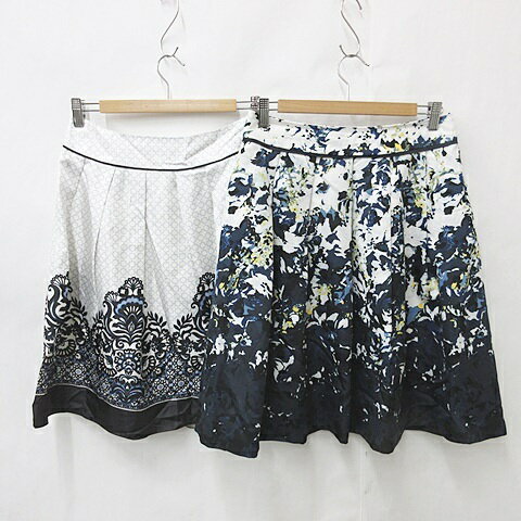 【中古】リフレクト Reflect フレアスカート 2枚セット ひざ丈 タック 花柄 紺 白 ネイビー ホワイト 11 レディース 【ベクトル 古着】 2502...