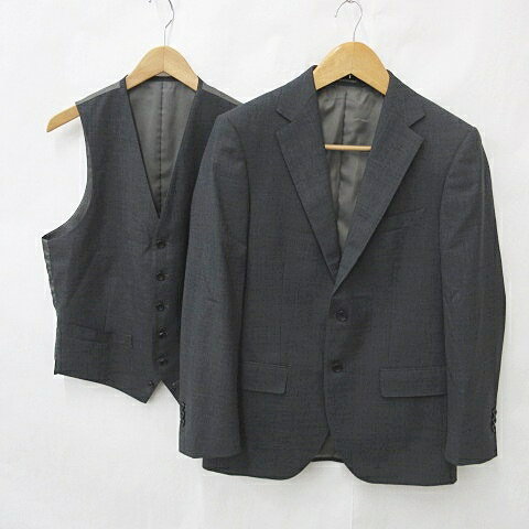 【中古】未使用品 カシヤマ KASHIYAMA ジャケット ベスト 2点セット オーダーメイド テーラード シングル 2B 総裏 サイドベンツ Vネック 別布 グレー D648 サンプル品 メンズ 【ベクトル 古着】 250311