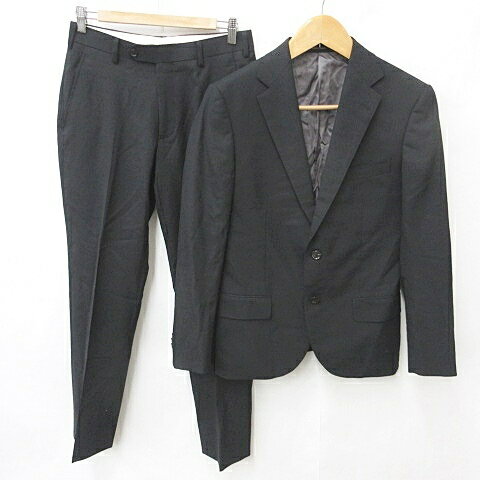【中古】未使用品 カシヤマ KASHIYAMA スーツ オーダースーツ ジャケット テーラード シングル 2B 総裏 サイドベンツ スラックス 黒 ブラック D748 A82 サンプル品 メンズ 【ベクトル 古着】 250311