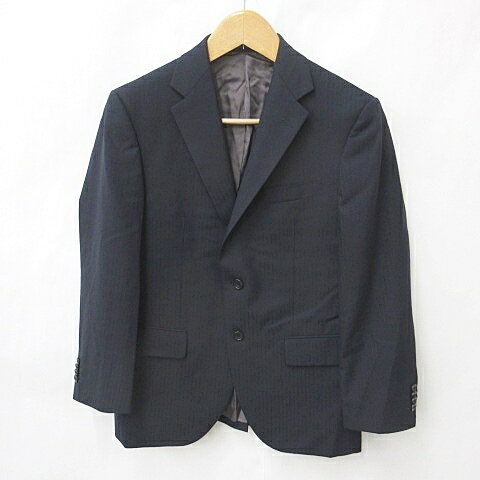 【中古】未使用品 カシヤマ KASHIYAMA ジャケット オーダーメイド テーラード シングル 2B 総裏 ベンツ ストライプ 紺 ネイビー D749 サンプル品 メンズ 【ベクトル 古着】 250313