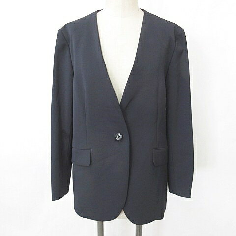 【中古】未使用品 カシヤマ KASHIYAMA ジャケット オーダーメイド ノーカラー Vネック 1B ベンツ 総裏 紺 ネイビー 9 サンプル品 レディース ...