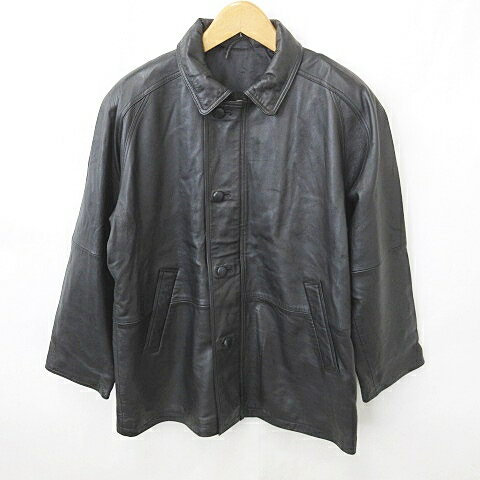 【中古】レザーコート ステンカラー ジップアップ シングル 羊革 黒 ブラック L メンズ 【ベクトル 古着】 250315