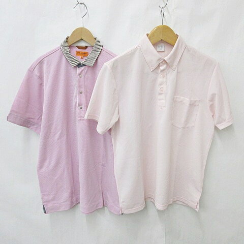 【中古】イグニオ IGNIO ウィルクスバッシュフォード WilkesBashford ポロシャツ 2枚セット 半袖 ボタンダウン 綿 ピンク L メンズ 【ベ...