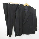 【中古】MIYUKI セットアップ スーツ ブラックフォーマル ジャケット スラックス ピークドラペル ダブル ロング丈 大きめサイズ 黒 ブラック 123K1...