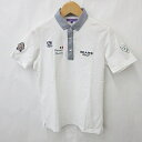 【中古】ビームスゴルフ BEAMS GOLF スポーツウエア シャツ ポロシャツ 半袖 シアサッカー ストライプ ワッペン 刺繍 速乾 2022年モデル 白 紺 ホワイト ネイビー S メンズ 【ベクトル 古着】 250518(4)