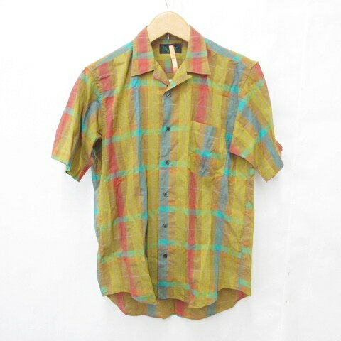 【中古】ミスタージュンコ Mr.JUNKO ゴルフ スポーツウエア シャツ 半袖 オープンカラー チェック 綿 カラシ グリーン レッド 黄土 緑 赤 M メンズ 【ベクトル 古着】 250530