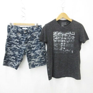 【中古】アメリカンイーグル アウトフィッターズ AMERICAN EAGLE OUTFITTERS ベティスミス Betty Smith Tシャツ ハーフパンツ 2枚セット 半袖 丸首 プリント カモフラージュ柄 黒 青 ブラック ブルー M メンズ 【ベクトル 古着】 250608