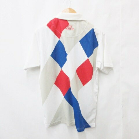 【中古】CLUNK クランク ゴルフ スポーツウェア ポロシャツ 総柄 アーガイル ホワイト レッド ブルー グレー 白 青 赤 O メンズ 【ベクトル 古着】 250616