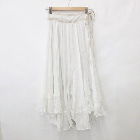 【中古】未使用品 ランダ RANDA スカート ギャザースカート ロング 光沢シアー テープ リボン クリーム ベージュ 0 レディース 【ベクトル 古着】 250623(4)