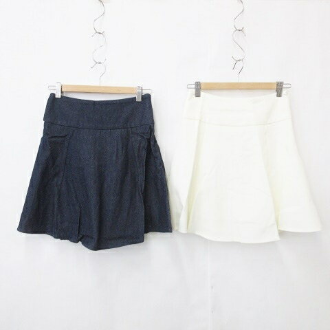 【中古】未使用品 ティティーアンドコー TITTY CO スカート 2枚セット フレアー ミニ ハイウエスト レースアップ アイボリー 紺 ネイビー F レディ...