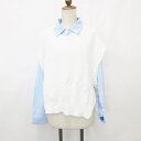 【中古】未使用品 オリーブデオリーブ OLIVE des OLIVE ドリームガーデン Dream garden ベスト ブラウス 2枚セット ニット リボン 丸首 長袖 白 青 ホワイト ブルー F M レディース 【ベクトル 古着】 250709