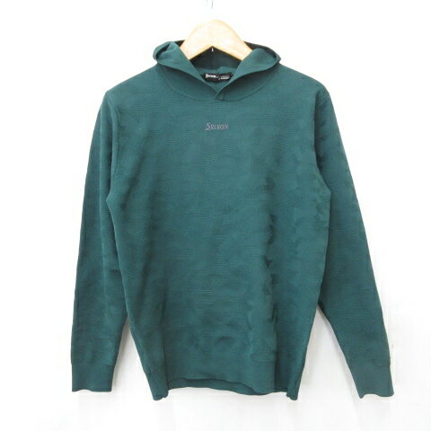 【中古】スリクソン SRIXON デサント パーカ ニット セーター ゴルフ スポーツウェア 長袖 フード 2023年モデル 緑 グリーン L メンズ 【ベクトル 古着】 250720