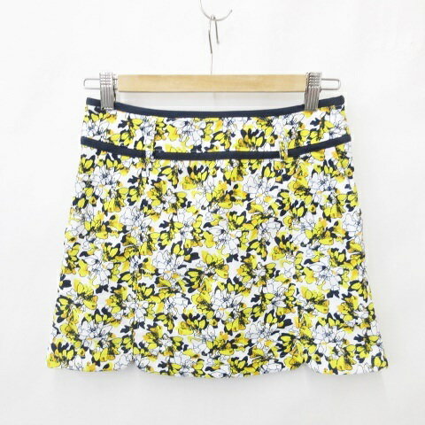 【中古】キャロウェイ CALLAWAY ゴルフ スポーツウエア スカート 総柄 花柄 白 黄 紺 ホワイト イエロ..