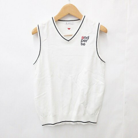【中古】アンパスィ and per se ゴルフ ニット ベスト Vネック 白 紺 赤 ホワイト ネイビー レッド M メンズ 【ベクトル 古着】 250825
